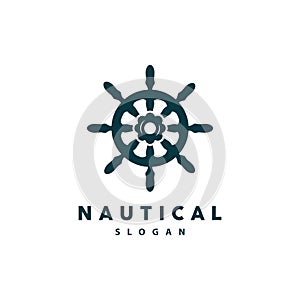 Ship Steering Logo, Steering Wheel Boat Ship Yacht Compass Vector, Elegant Simple Minimalist Design Ocean, Sailing