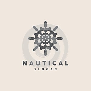 Ship Steering Logo, Steering Wheel Boat Ship Yacht Compass Vector, Elegant Simple Minimalist Design Ocean, Sailing