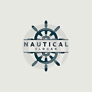 Ship Steering Logo, Steering Wheel Boat Ship Yacht Compass Vector, Elegant Simple Minimalist Design Ocean, Sailing