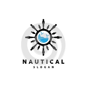 Ship Steering Logo, Steering Wheel Boat Ship Yacht Compass Vector, Elegant Simple Minimalist Design Ocean, Sailing