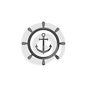 Ship steering wheel, anchor icon. Vector illustration, flat design.