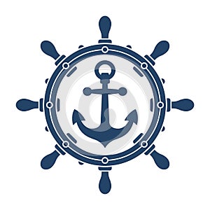 Ship steering wheel and anchor navigation symbol