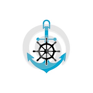 Ship steering wheel and anchor navigation symbol