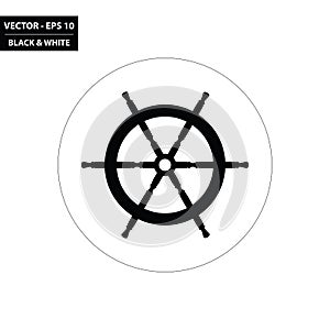 Ship steering wheel black and white flat icon