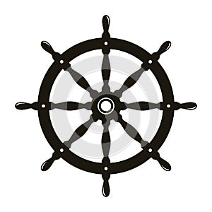 Ship steering wheel, boat rudder vector icon