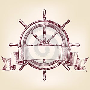 Ship steering wheel drawing vector illustration