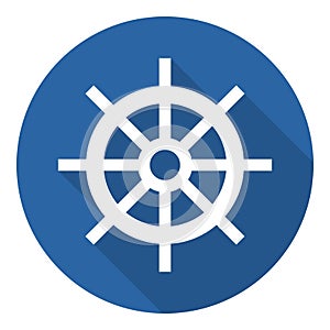 Ship steering wheel icon. Rudder vector symbol, round flat design style button. Nautical sign