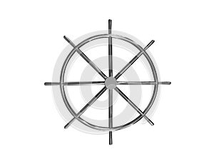 Ship steering wheel isolated on white background. Marine steering wheel. Metal ship helm isolated. Stainless steeel boat helm