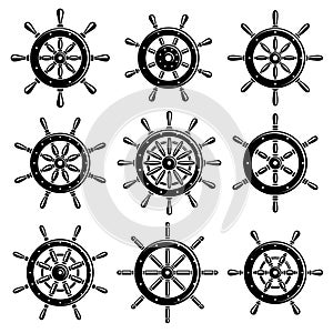 Ship steering wheel set. Vector photo