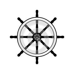 Ship Steering Wheel Silhouette. Black and White Icon Design Element on Isolated White Background