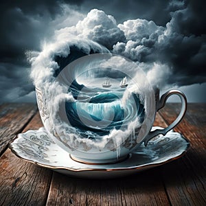 2 ship2 in a storm and rough seas in a teacup