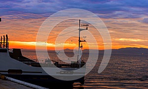 Ship at sunset, Dardanelle strait