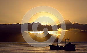 Ship in the Sunset over Mo'orea