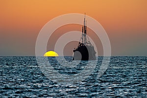 Ship Sunset Silhouette