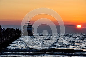 ship at sunset