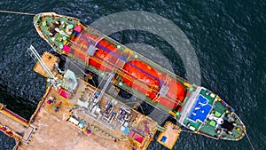 Ship tanker gas LPG, Aerial view Liquefied Petroleum Gas LPG tanker at port