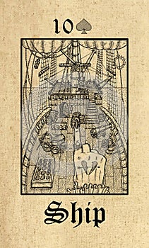 Ship. Tarot card from Lenormand Gothic Mysteries oracle deck