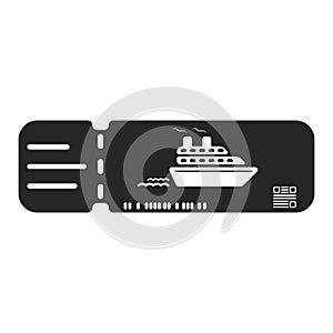 Ship ticket black vector. Booking a ticket for travel. Tourist ticket for a cruise ship. Sea, ocean ticket vector