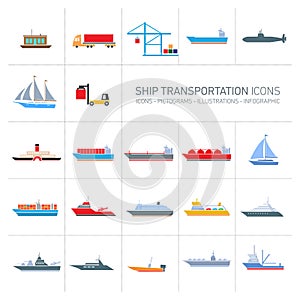 Ship transportation icons set