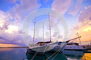 Ship with twilight sunset