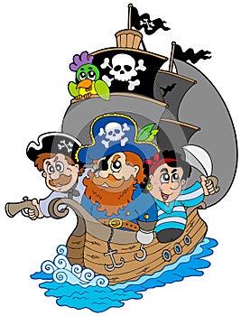 Ship with various cartoon pirates