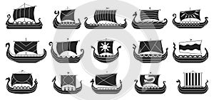 Ship of viking vector black set icon. Vector illustration ancient boat on white background. Isolated black set icon ship