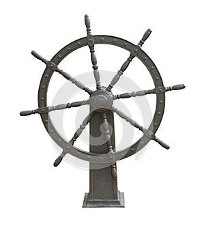 Ship vintage steering wheel, on white background isolated