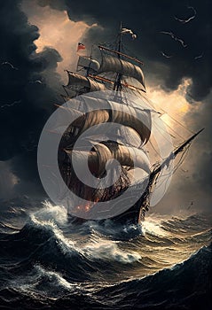 The ship was caught in a storm. AI Generated