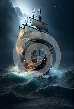 The ship was caught in a storm. AI Generated