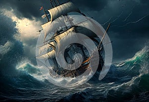 The ship was caught in a storm. AI Generated