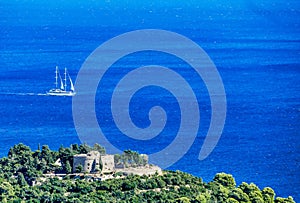 Ship on the water in the  Dubrovnik province, Croatia