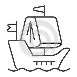 Ship on water thin line icon, children book day concept, book sail vector sign on white background, ship on water