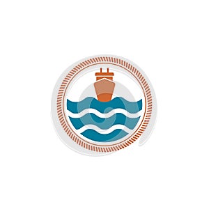 Symbol of a Ship on Waves in a Rope Circle