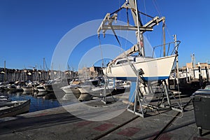 Ship wharf in old harbor of Marseille, France