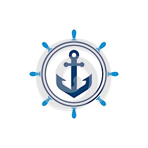 Ship wheel anchor logo icon