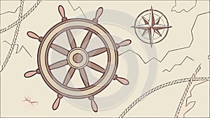 Ship Wheel and Compass on Map, Nautical Exploration Vector, vector design Generative AI