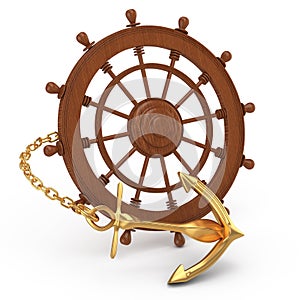Ship wheel and golden anchor