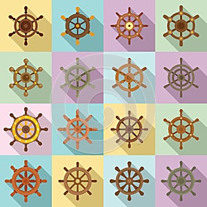 Ship wheel icons set, flat style