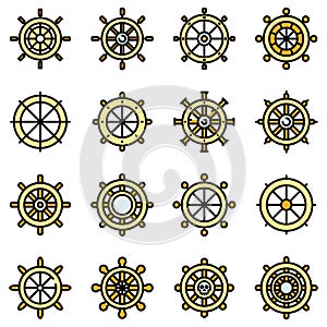 Ship wheel icons set vector flat