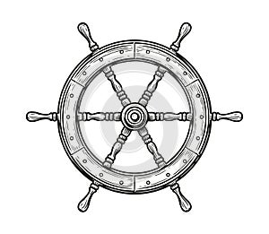 Ship wheel isolated on white background. Rudder symbol, nautical concept vector illustration