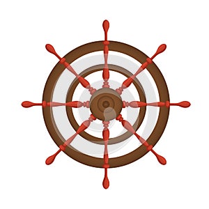 Ship wheel marine wooden vintage vector illustration isolated on white background.