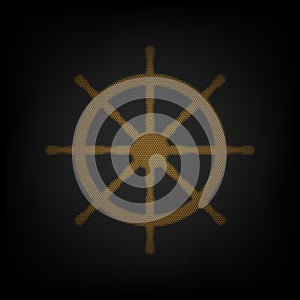 Ship wheel sign. Icon as grid of small orange light bulb in darkness. Illustration