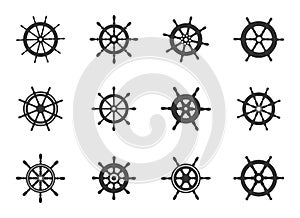 Ship wheel silhouettes, Ship wheels vector, Ship wheel icon set