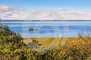 Ship in the White Sea off the coast of Anzer Island Solovetsky Islands