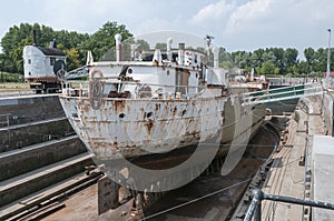 Ship in the only working drydock in holland