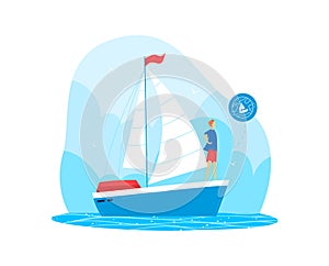 Ship world around, travel sailing, boat summer, water adventure, vacation around world, design, flat style vector