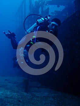 Ship wreck scuba divers underwater philippines