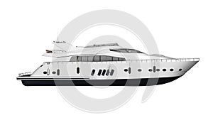Ship, yacht, luxury boat, vessel isolated on white background, side view