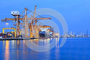 Ship yard with heavy crane in beautiful twilight of day