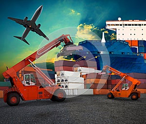 Ship yard logistic by land transport and air plane use for tran